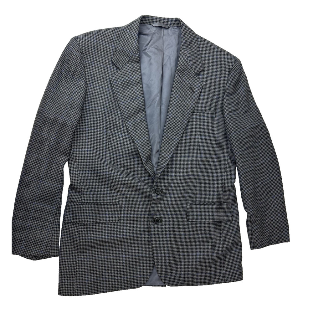 Neiman Marcus Wool Blazer Sport Coat Houndstooth Men 42 Long Gray Blue Classic
